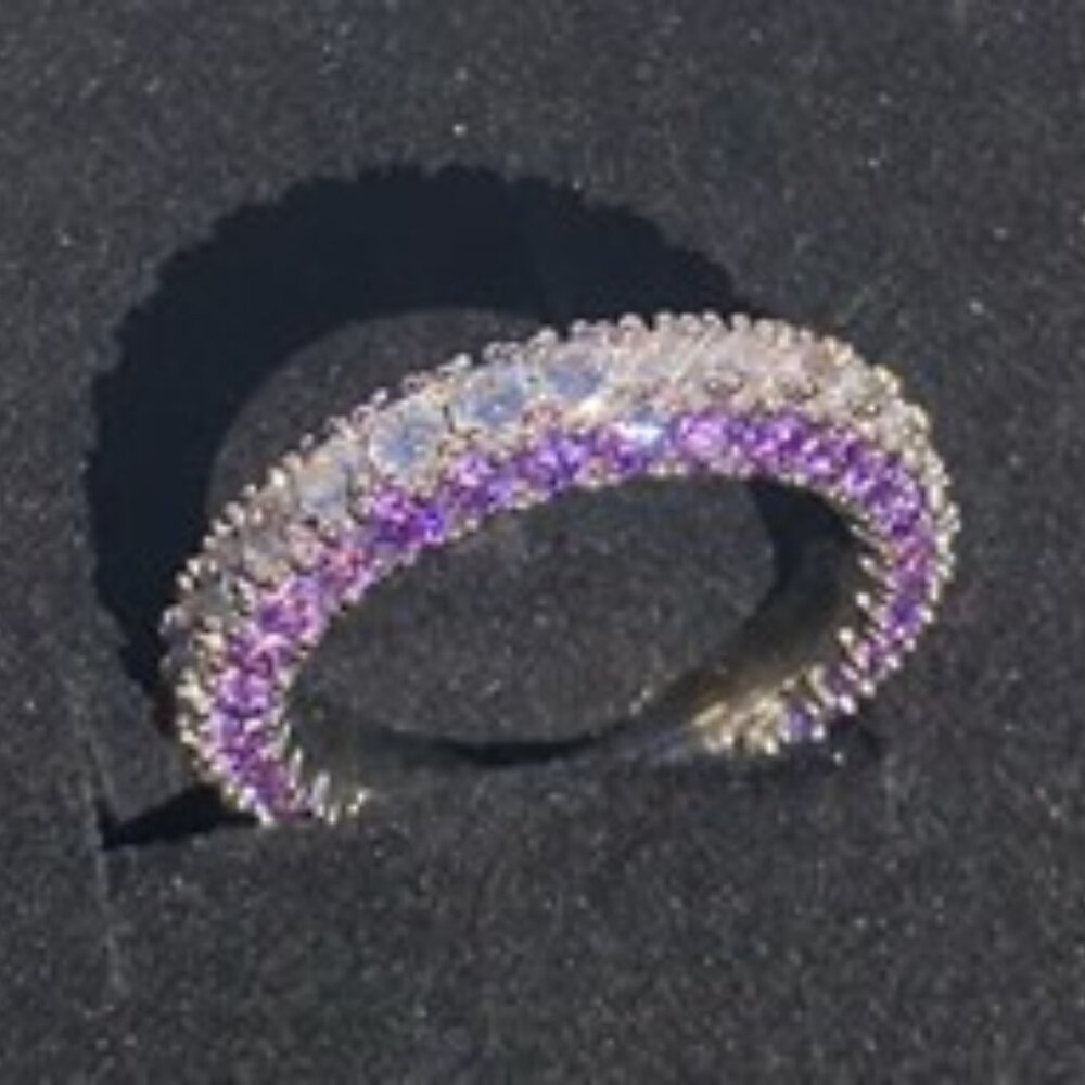 CZ & Amethyst Silver Plated Eternity Band (Size 8)